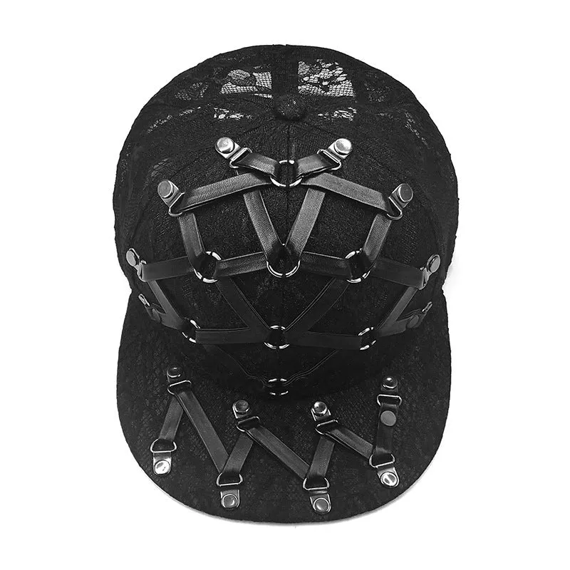 European And American Punk T-shaped Leather X Leather Hip Hop Flat-brimmed Cap Men And Women