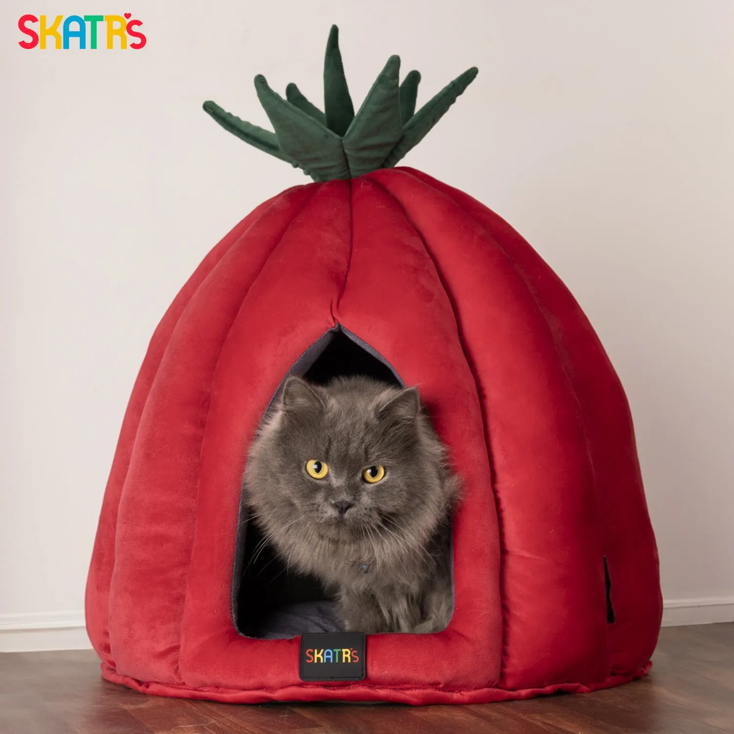 SKATRS Velvet Strawberry Dome House for Cats and Small Dogs