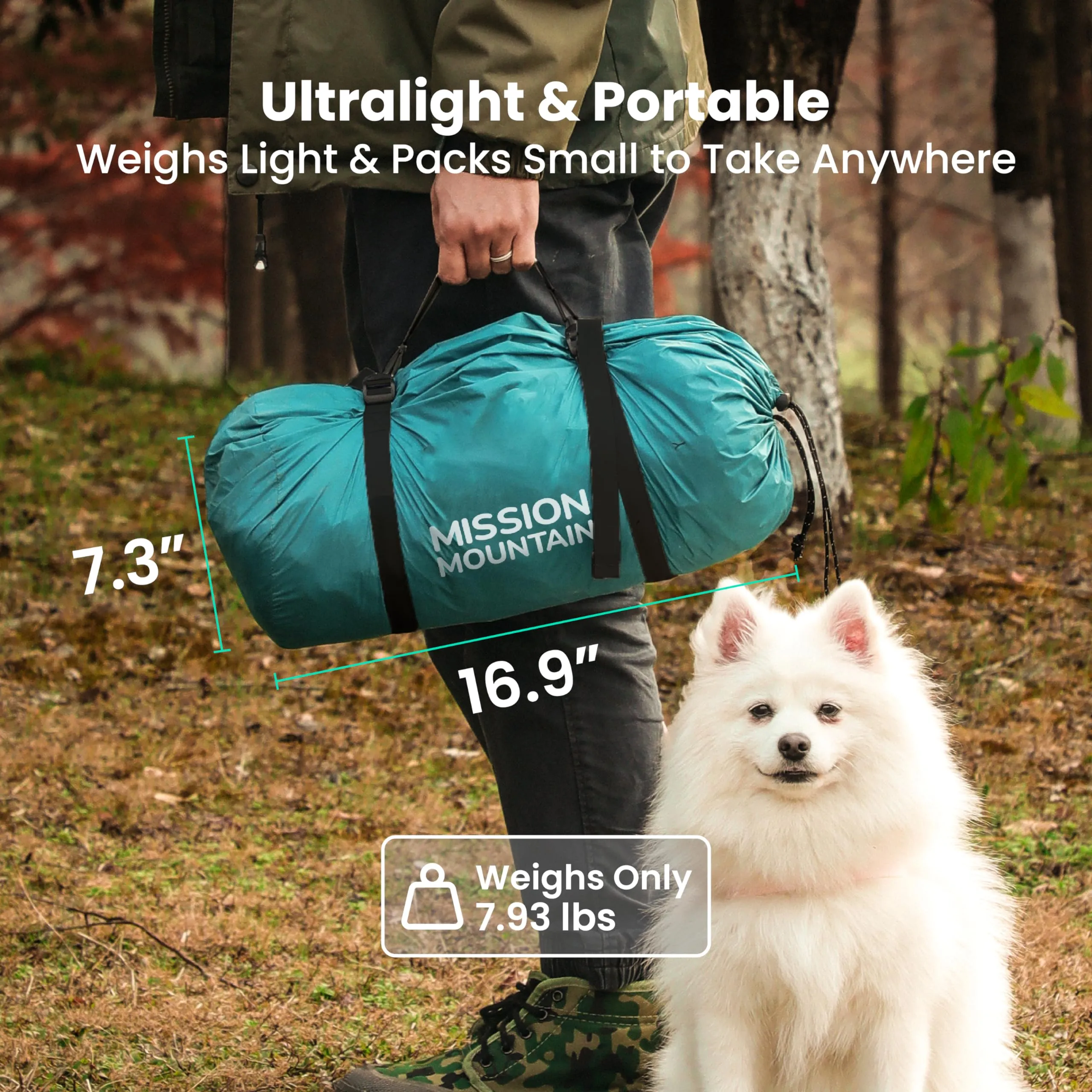 UltraPort Camping Tent, 2-Person Tent, Dome Tent for Camping and Hiking, Double Layer Waterproof Tent, Includes Rainfly, Easy Setup in 5 Mins (Polyester, Twilight Green, 2 Persons & 1 Pet Tent)