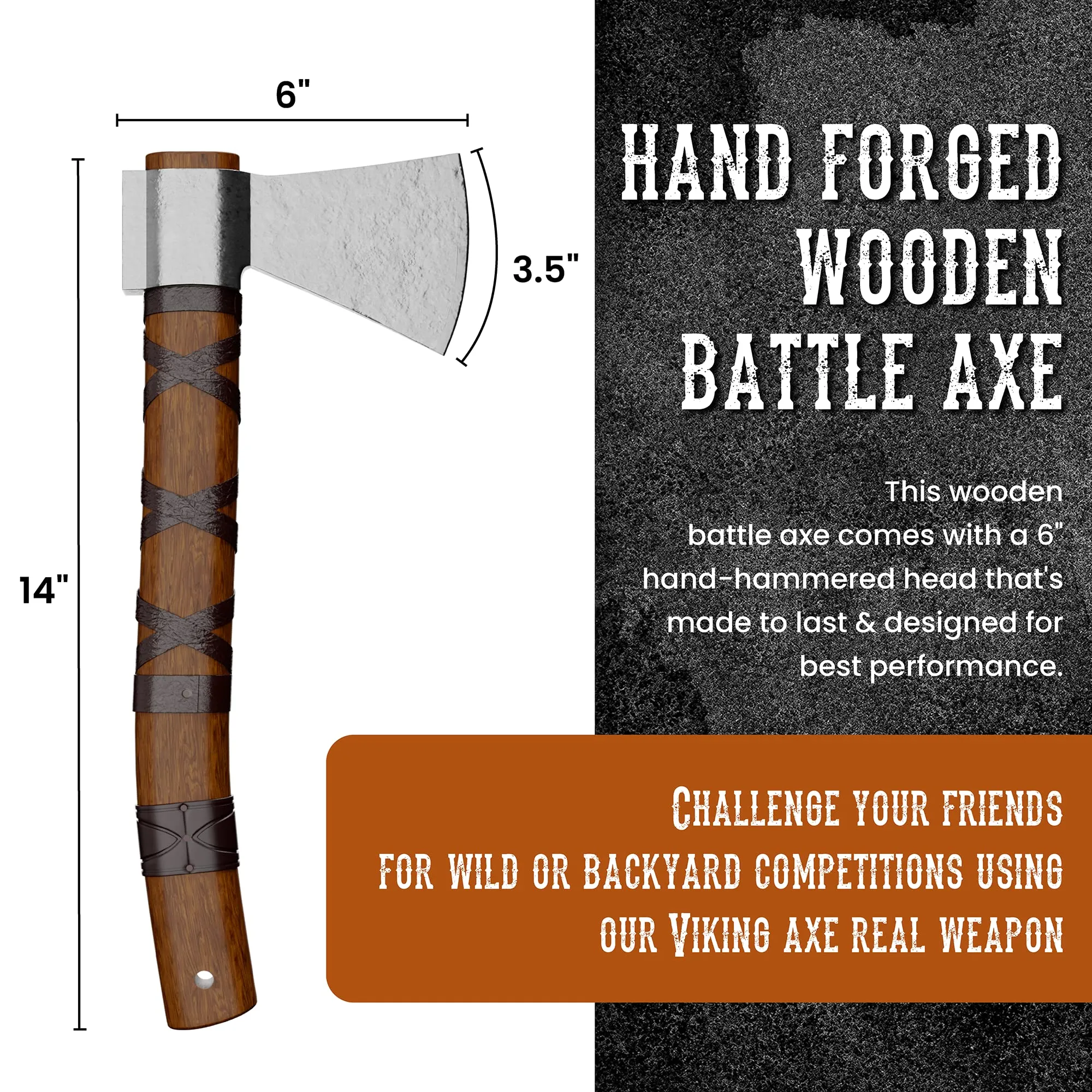 Viking Throwing Axe with Leather Sheath, Battle Hatchet, 14" Viking Axe, Real Viking Axe Weapon with Celtic Ring Knife Set, Viking Weapons for Survival or Target Throwing, Rustic & Dependable Weapons