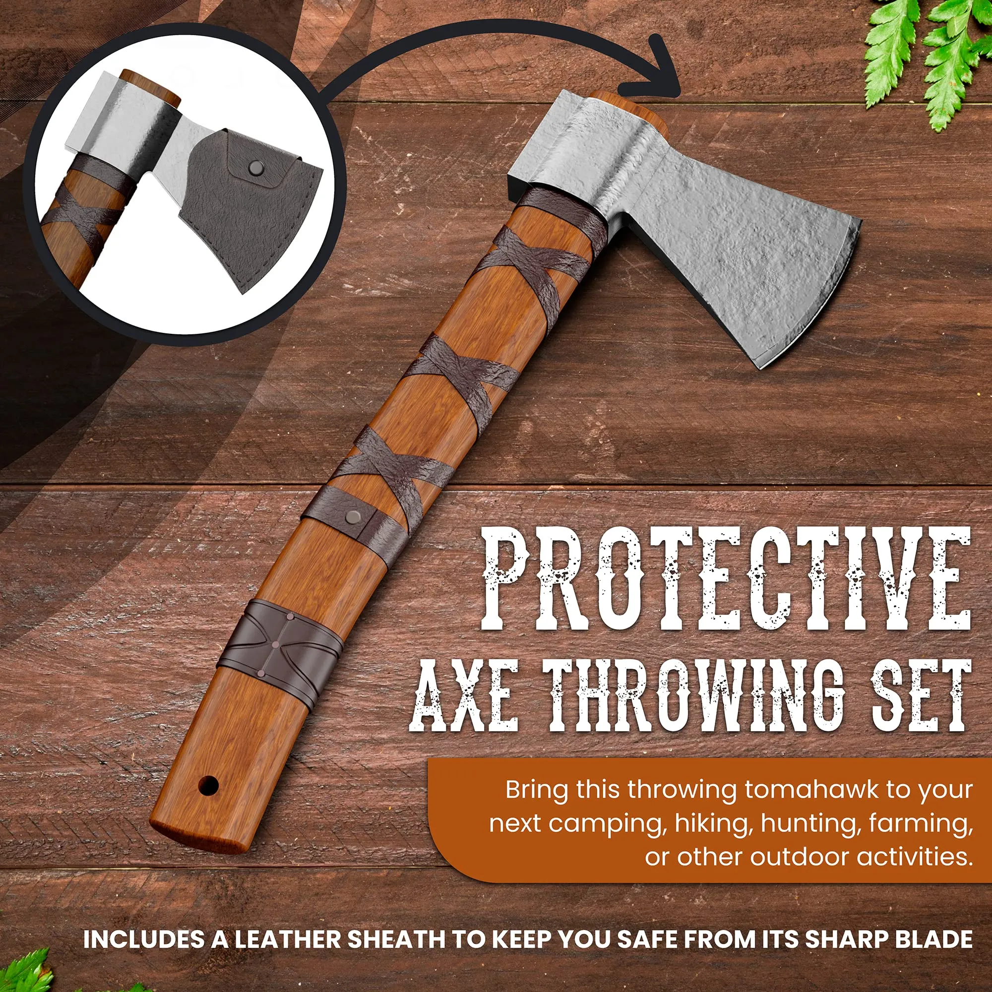 Viking Throwing Axe with Leather Sheath, Battle Hatchet, 14" Viking Axe, Real Viking Axe Weapon with Celtic Ring Knife Set, Viking Weapons for Survival or Target Throwing, Rustic & Dependable Weapons