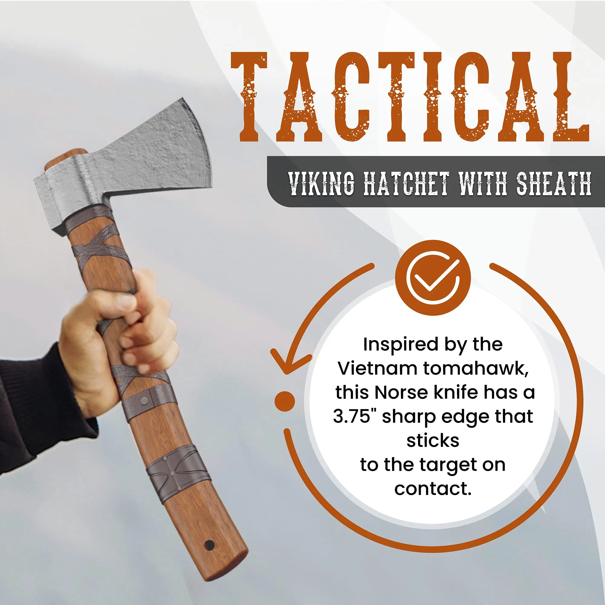 Viking Throwing Axe with Leather Sheath, Battle Hatchet, 14" Viking Axe, Real Viking Axe Weapon with Celtic Ring Knife Set, Viking Weapons for Survival or Target Throwing, Rustic & Dependable Weapons