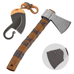 Viking Throwing Axe with Leather Sheath, Battle Hatchet, 14" Viking Axe, Real Viking Axe Weapon with Celtic Ring Knife Set, Viking Weapons for Survival or Target Throwing, Rustic & Dependable Weapons